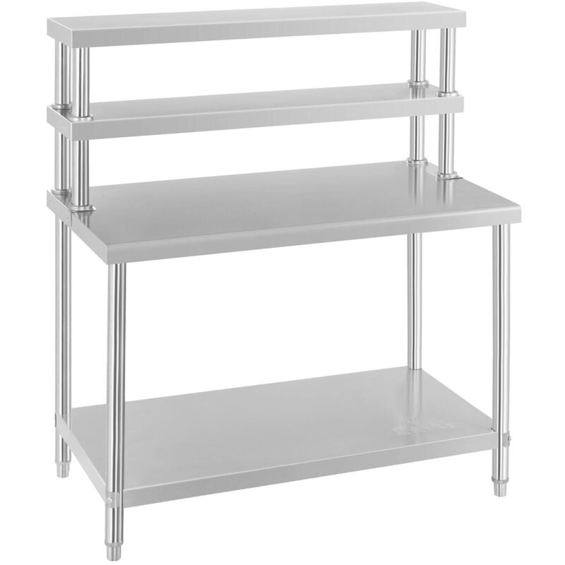Stainless Steel Catering Kitchen Work Table Bench With Extra 2 Tier Top Shelf