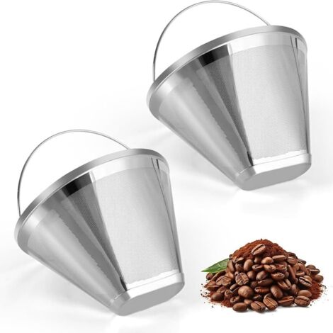 Stainless Steel Coffee Filter, Suitable for Coffee Filter Replacement, Permanent 4-Cone Coffee Filter, 2 Pieces