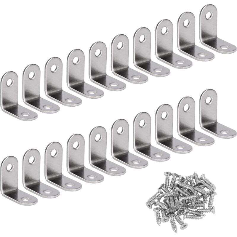Stainless Steel Corner Bracket, 90° Angle Bracket, L-Shaped Bracket, Mounting Bracket with Screws, Silver, 20 Pieces, 30 x 30 x 16 mm