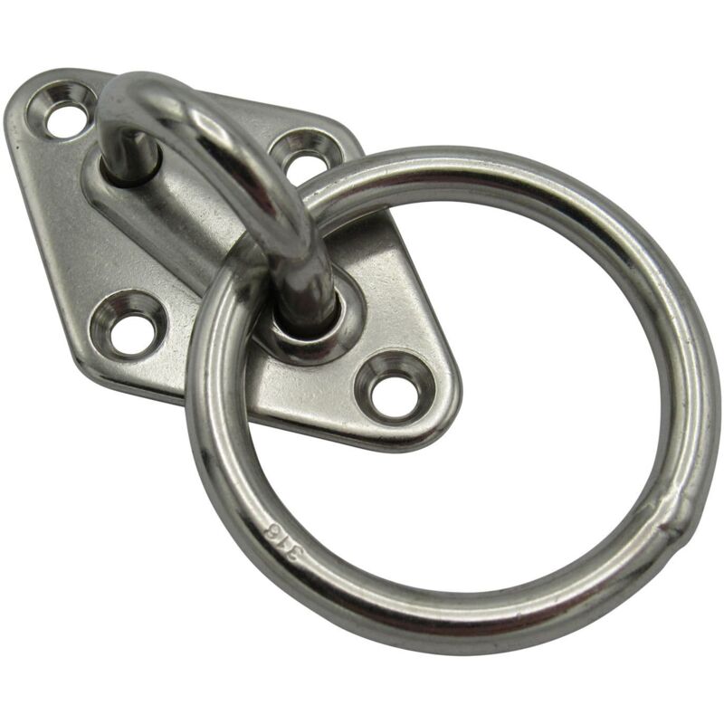 Securefix Direct - Stainless Steel Diamond Eye Plate with Ring 8MM (Marine Attachment Deck)