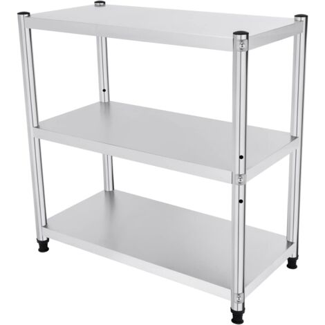 Stainless Steel Dining Table, 80x40x80cm Stainless Steel Work Table Commercial Catering Table Kitchen Prep Table Three Layer Structure, for Home Kitchens, Schools, Canteens