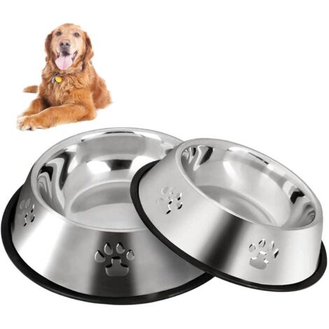 Stainless Steel Dog Bowls with Non-Slip Rubber Base, Medium and Large Pet Bowls and Water Bowls (Bottom: 26cm. Bowl Mouth: 20cm) M (Set