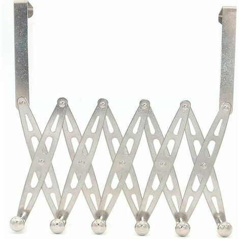 Stainless Steel Door Hook with 6 Hooks for Coat, Bag, Towel, Bathrobe, Hat - Heavy Duty Hanger Hook - Flexible Shape - For Bedroom, Bathroom
