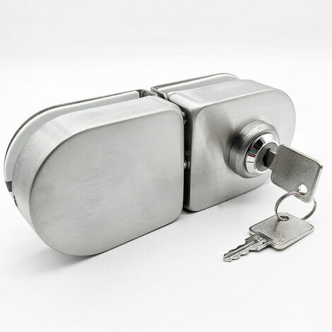 Stainless Steel Door Lock Anti-theft Security Lock Frameless Push Sliding Door Lock with Keys,SILVER，5.67.8cm