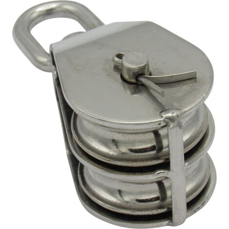 Stainless Steel Double Pulley Block 32MM (Wheel Swivel Eye Rope Becket)