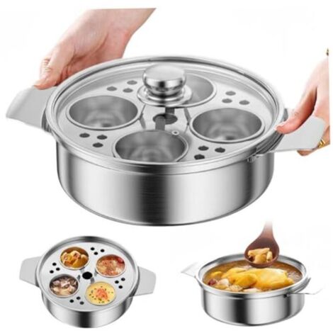 Stainless steel egg poacher maker with 4 cups, versatile non-stick stovetop pot with handle for pots, pans and pressure cookers, poacher, poach maker