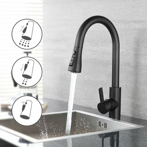 Stainless Steel Extendable Kitchen Faucet, 3 Spray Types, 360° Rotating Mixer Tap for Kitchen or Bathroom, Black - DAKF8F