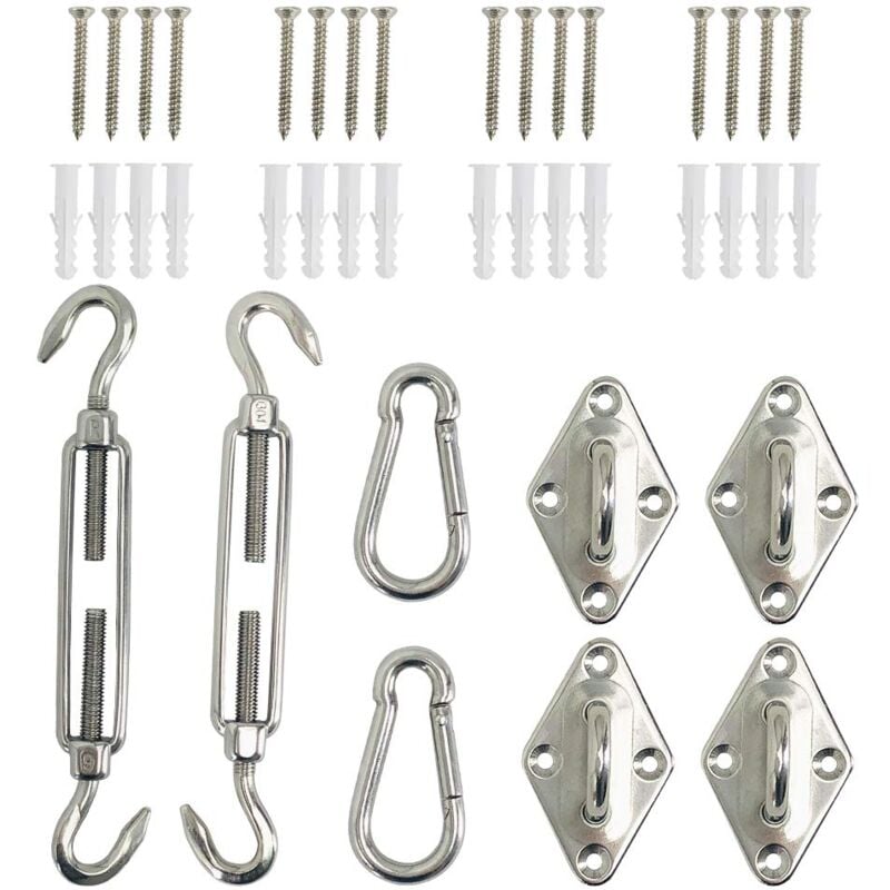 Stainless Steel Fixing Fittings Accessory Kits for Quadrangle Garden Sun Shade Sail Canopy - Aquariss