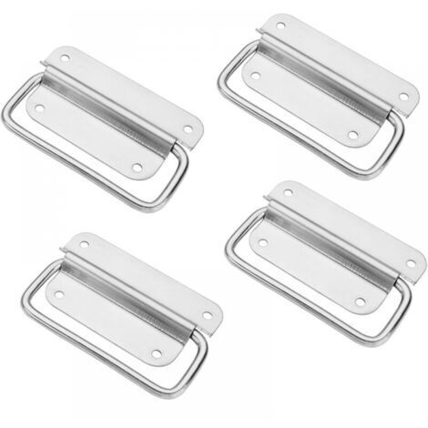 Stainless steel folding handle, folding case handle, toolbox handle, metal door handle, for toolbox, cabinet door, large size (4 pieces)
