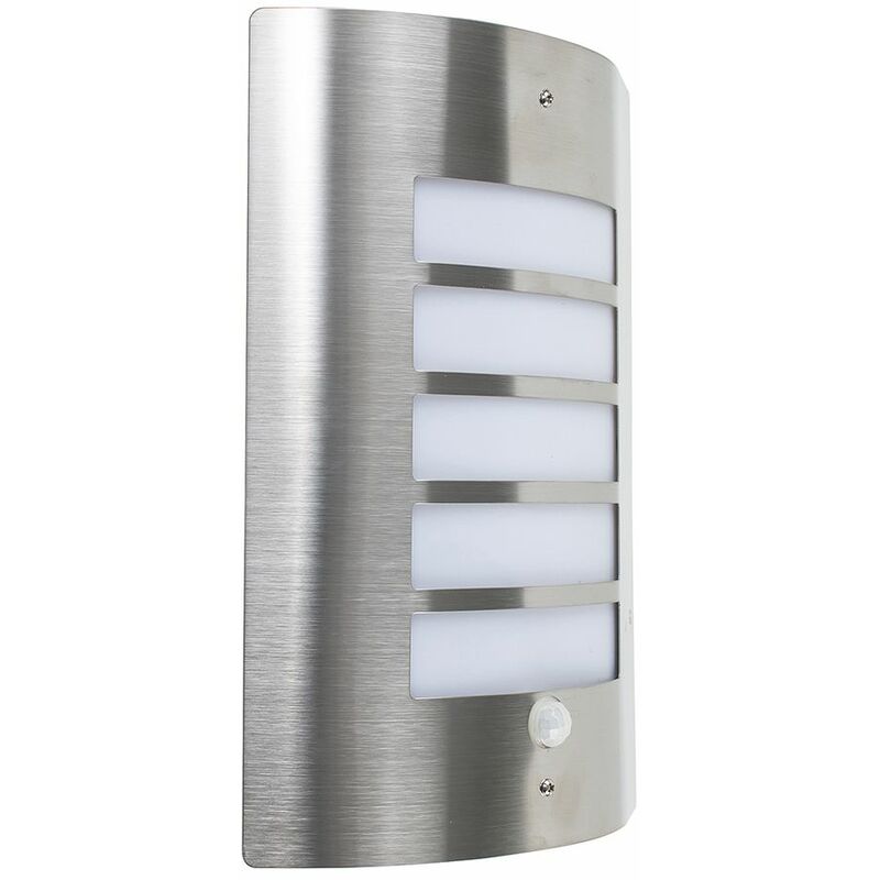 Stainless Steel & Frosted Lens IP44 PIR Motion Sensor Outdoor Wall Security Light - No bulb