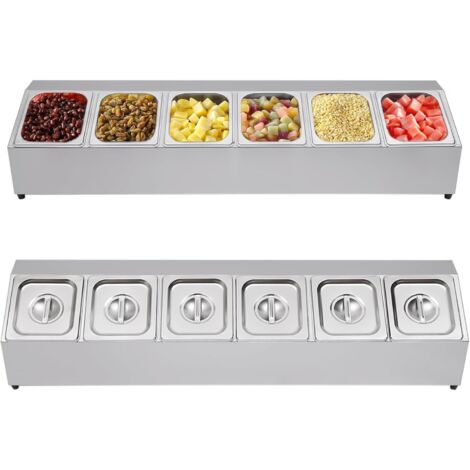 Stainless Steel Gastronorm Pan with Lid Food Containers Pot Pan Holder Bain Marie Pan Top shelf for containers Gastronorm RCPN 6 incl. 6 GN 1/6 containers dishwasher-safe