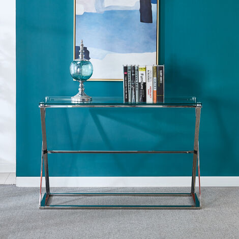 main image of "Stainless Steel Glass Top Hallway Console Table Living Room Bedroom Furniture"