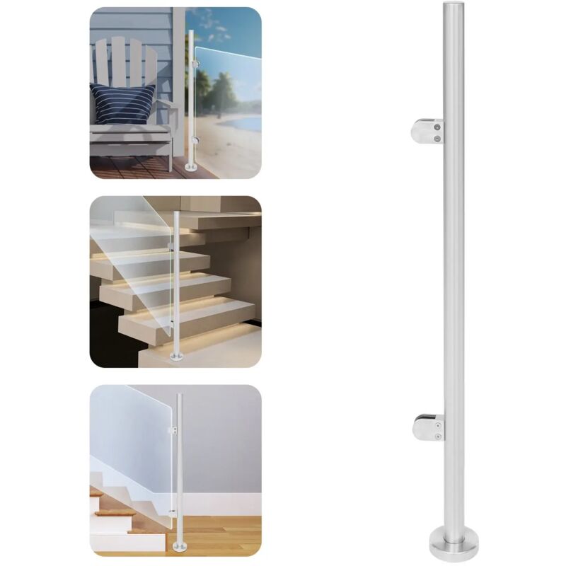 Stainless Steel Handrail, Railing Post Silver, Total Height: 110cm, Brushed Finish, Wall&Floor Mounted, Stair Rail
