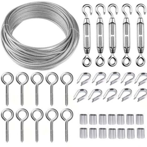 Stainless Steel Hanging Rope Kit, 30M/2mm Coated Stainless Steel Cable with M5 Turnbuckles, 2mm Metal Cable Kit for Climbing Plants, Clothesline, Railing, Guardrail Cable