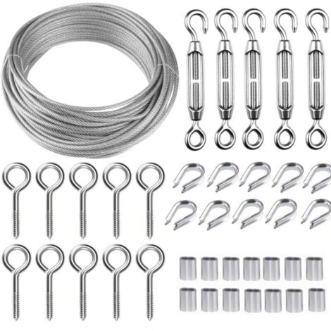 Stainless Steel Hanging Rope Kit, 30M/2mm Coated Stainless Steel Cable with M5 Turnbuckles, 2mm Wire Rope Kit for Climbing Plants, Clothesline, Railing, Guardrail Cable