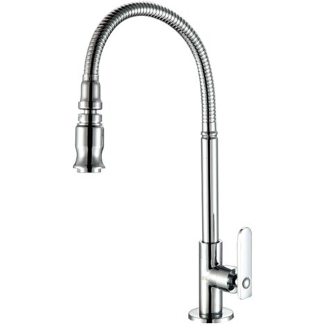 Stainless Steel Kitchen and Garden Faucet with 360 Degree Swivel Spout and Pull-Out Spray, for Sink, Laundry Room, Cold Water Only, Chrome Finish（No Hose）