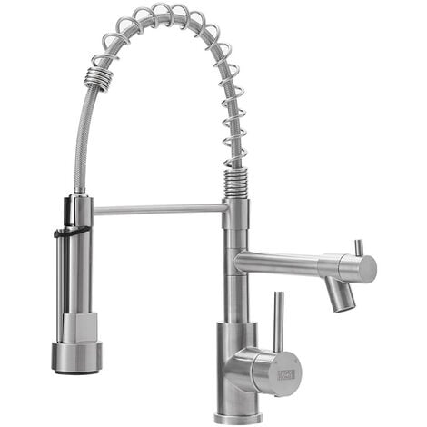 LIVINGANDHOME Stainless Steel Kitchen Faucet with Pull Down Spring Spout and Pot Filler