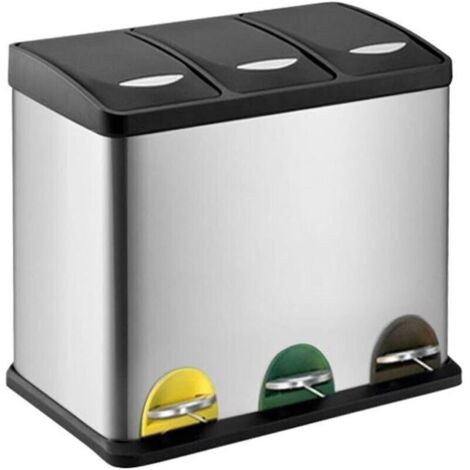 Stainless Steel Kitchen Wastebasket with Pedal, Environmentally Friendly, Three 24L Barrels, Household Waste Sorting and Humidity