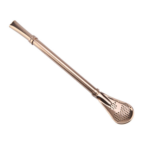 Stainless Steel Metal Drinking Straw Spoon Resuabl Washable Stirring Scoop Rose Gold