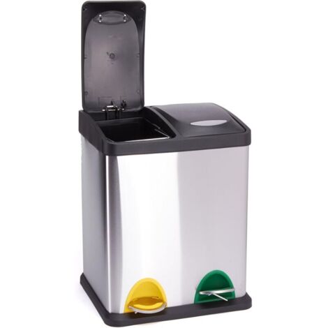 Stainless steel pedal bin for recycling, 2 compartments, 8L x 2