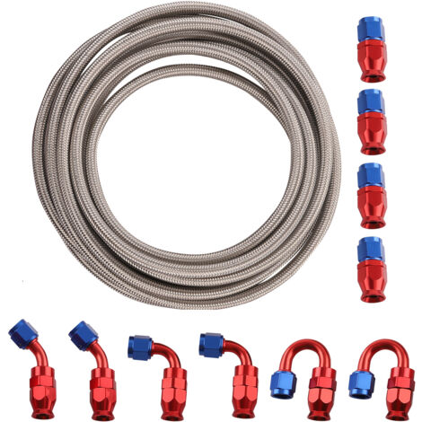 Stainless Steel PTFE Fuel Line Hose 6 Meter AN6 -6 AN Swivel Fitting Return SetAN6 -6AN,AN-6 Red Swivel Fitting Stainless Steel Braided Fuel Line Hose 20FT Kit