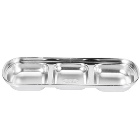 Stainless Steel Sauce Dish Seasoning Dish Snack Plate Divided Food Dipping Bowl Kitchen Tableware3 Grids