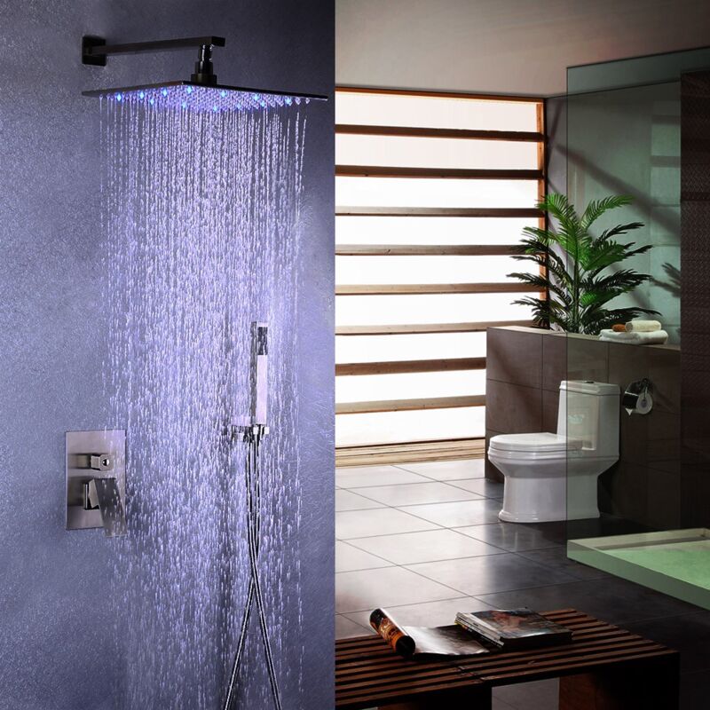 Stainless steel led shower head and brushed nickel hand shower system With 300 mm led