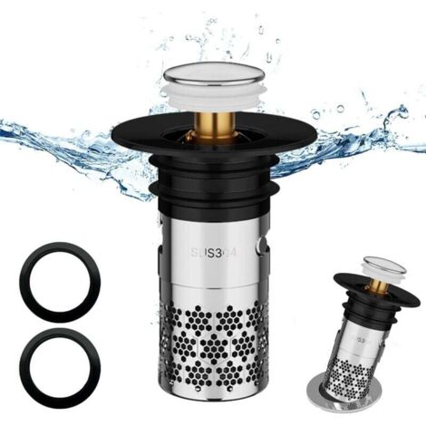 Stainless Steel Sink Plug, Universal Pop Up Drain Plug, Upgraded Drain Plug, Anti-Block Drain Filter, with Mesh Filter, for Bathtub Kitchen Sink (33-40mm MUMU