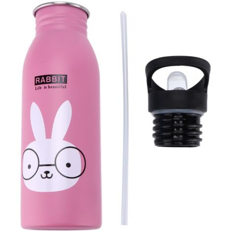 Stainless Steel Sport Water Bottle 500ml Cute Vacuum Insulated Water Bottle with Sucking Mouth for Outdoor SportsPink Bunny