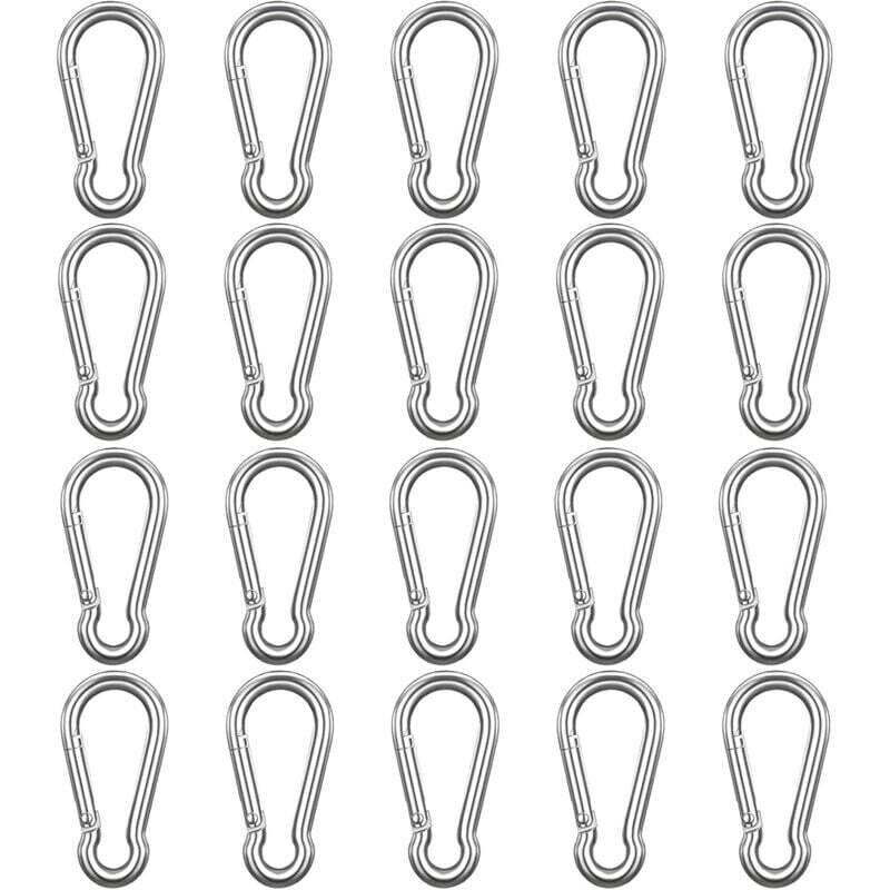 Stainless Steel Spring-Loaded Carabiner M6 (Pack of 20) - 6 cm - Versatile Indoor/Outdoor Carabiner Hook for Keyrings, Camping, Fishing and Hiking