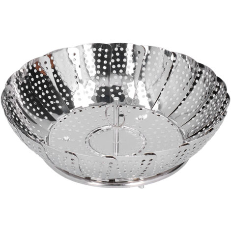 Stainless Steel Steamer Basket 28cm Diameter Retractable Foldable Steaming Rack for Home