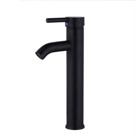 Stainless Steel Tall Bathroom Sink Faucet, Single Handle Hot and Cold Water Mixer Tap with 2 Hoses Included, Black MUMU