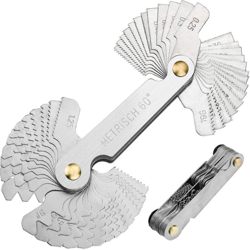 Stainless Steel Thread Gauge Tool, Screw Gauge with 52 Blades, Center Gauge for 55° and 60° Pitch (Metric + Imperial)