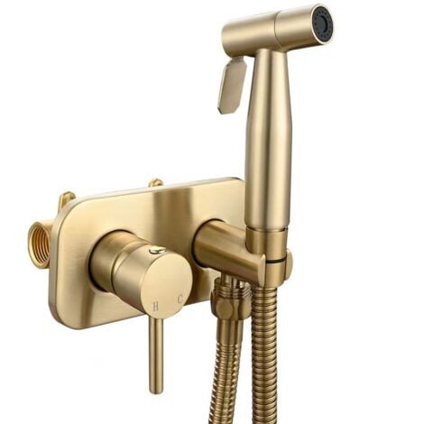 IKODM Stainless Steel Toilet Shower Kit Hot and Cold Built-in Bidet Faucet Shower Kit for Intimate Hygiene, Black