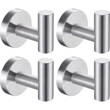 Stainless Steel Towel Hooks, Insert, No Drilling Required, 4-Pack (Brushed Silver)