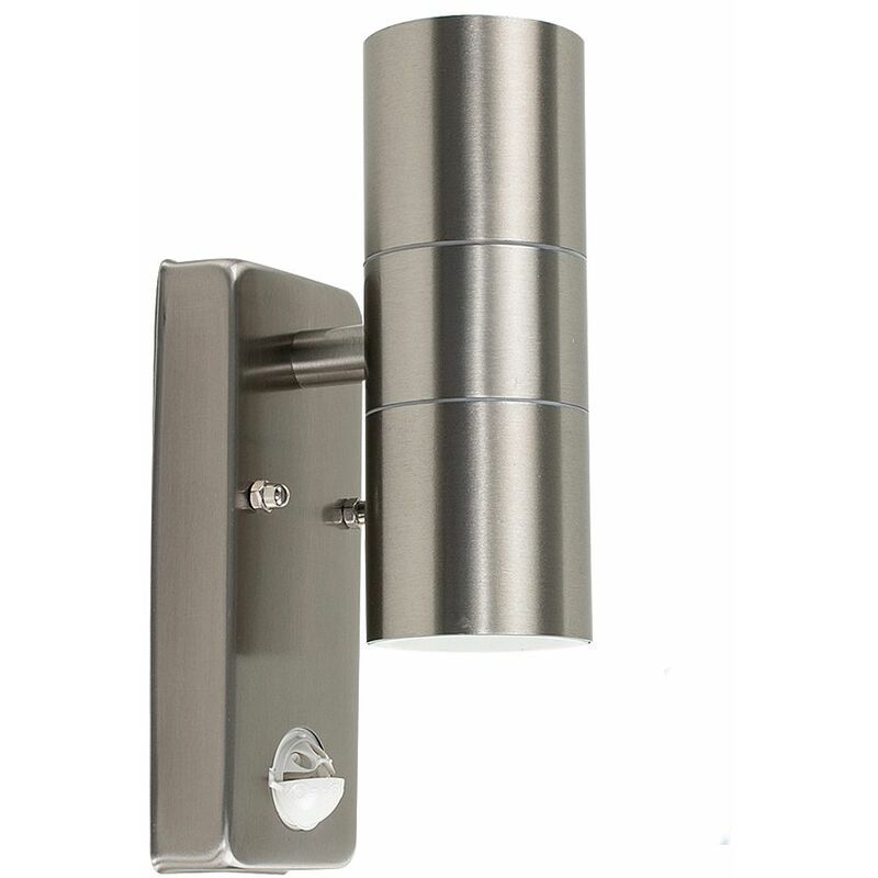 Stainless Steel Up / Down Outdoor IP44 Rated Security Wall Light With PIR Motion Sensor - Cool White LED Bulbs