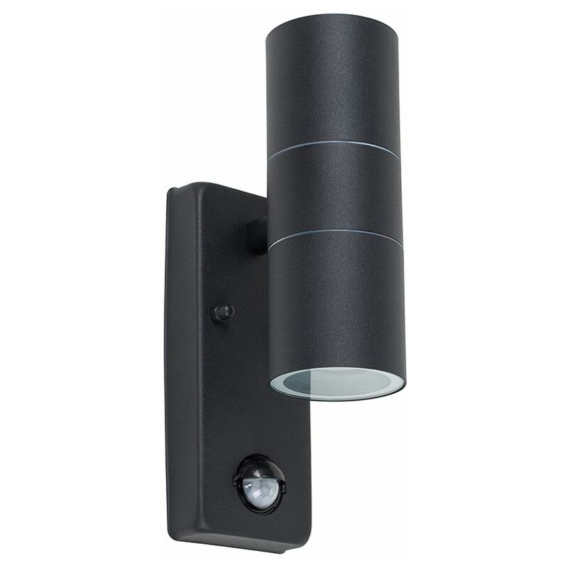 Black Up / Down Outdoor IP44 Rated Wall Light With PIR Motion Sensor - Cool White LED Bulbs