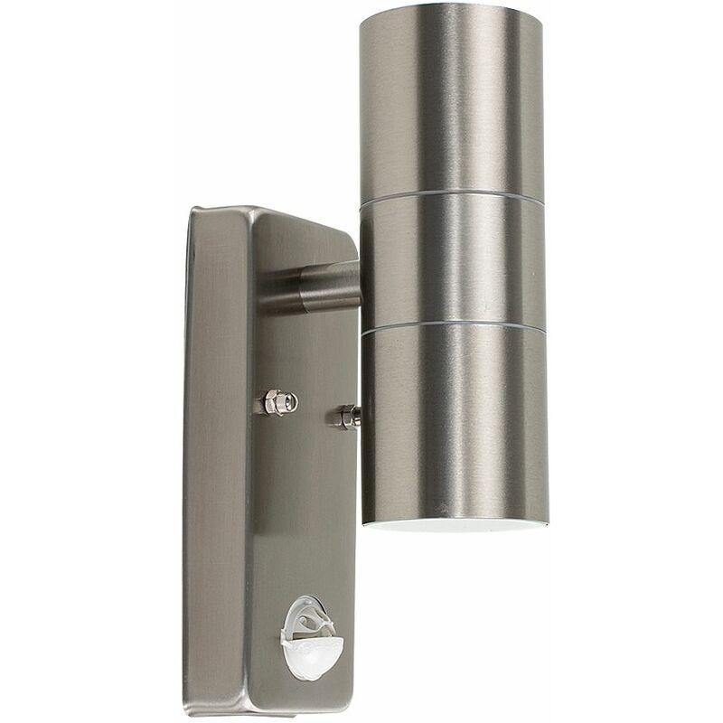 Stainless Steel Up / Down Outdoor IP44 Rated Security Wall Light With PIR Motion Sensor - No Bulbs