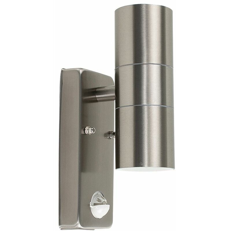 Stainless Steel Up / Down Outdoor IP44 Rated Security Wall Light With PIR Motion Sensor - Warm White LED Bulbs