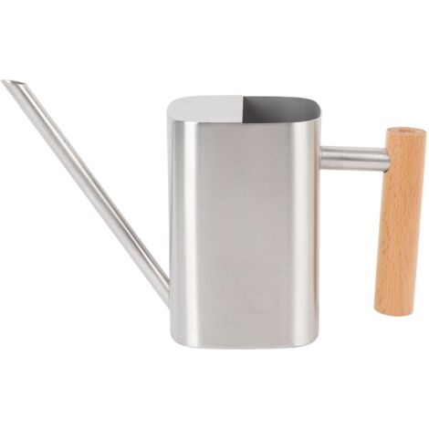 Stainless Steel Watering Can with Long Spout Wooden Handle for Indoor House Plants Bonsai Outdoor Garden Flower Decorative Square Silver 500ML