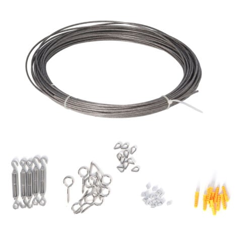 Stainless Steel Wire Rope Kit PVC Coated String Light Hanging Rope Hook Tensioner Kit for Outdoor Garden Railing