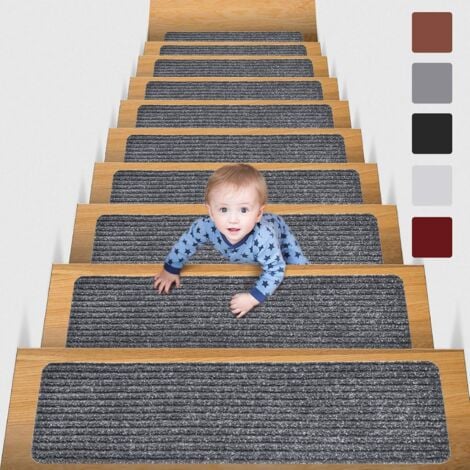 TINOR Stair Treads, 20 x 76 cm Non-Slip Safety Mats Indoor Non-Slip Rugs, Grey(15pcs)