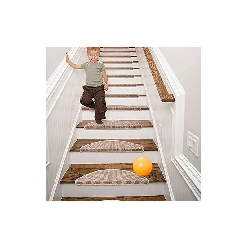 Stair Treads Non Slip,15 pcs Crème 56x17x3 cm,Stair Treads for Wooden Steps Indoor,Stair Carpet Rugs,Bullnose Carpet Stair Treads,Stair Covers for