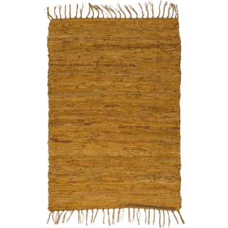 STAIRS - Tapis en cuir tressé camel 60x90