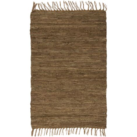 STAIRS - Tapis en cuir tressé taupe 60x90