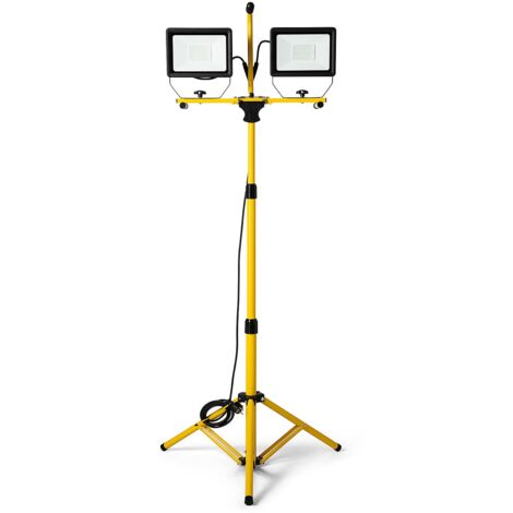 STAK ST748 Faretti LED su Treppiede, 2 x 50W, 8000 Lumen, Giallo, Cavo 3m, IP65, 160cm di Altezza. Uso Esterno: Ideale per Cantiere, Garage, Giardino, Barbeque 100 W