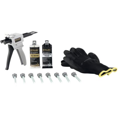 Staloc 2 Komponenten Kleber extra stark Set - 2K Kraftkleber und 2K Epoxy Kleber, 50ml transparent + 2K Kleber Pistole + 8x Statikmischer
