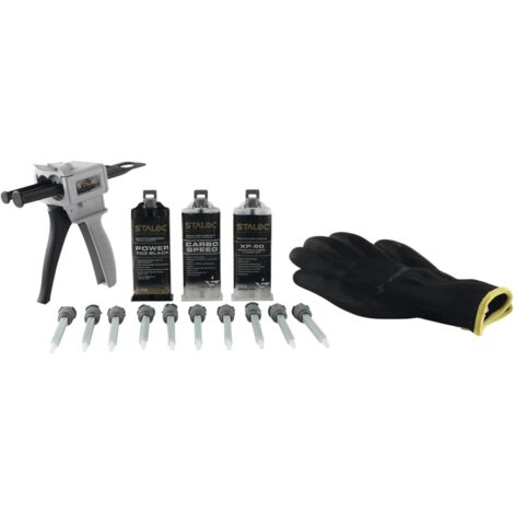 Staloc 2K Kleber Set - 2K Kraftkleber, Konstruktionskleber und Kunststoffkleber mit 2K Auspresspistole + 10 Statikmischer