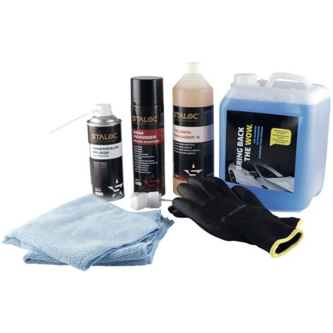 Staloc Auto Reinigungsset, Cockpitspray + Autoshampoo + Bremsen und Motorreiniger + Microfastertücher