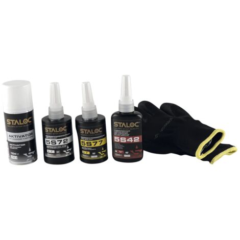 Staloc Gewindedichtung niedrig - bis mittelfest - Gewindekleber zur Abdichtung ideal für Rohrgewinde - 4er Set 5S42/5S72/5S77 + Aktivator Spray